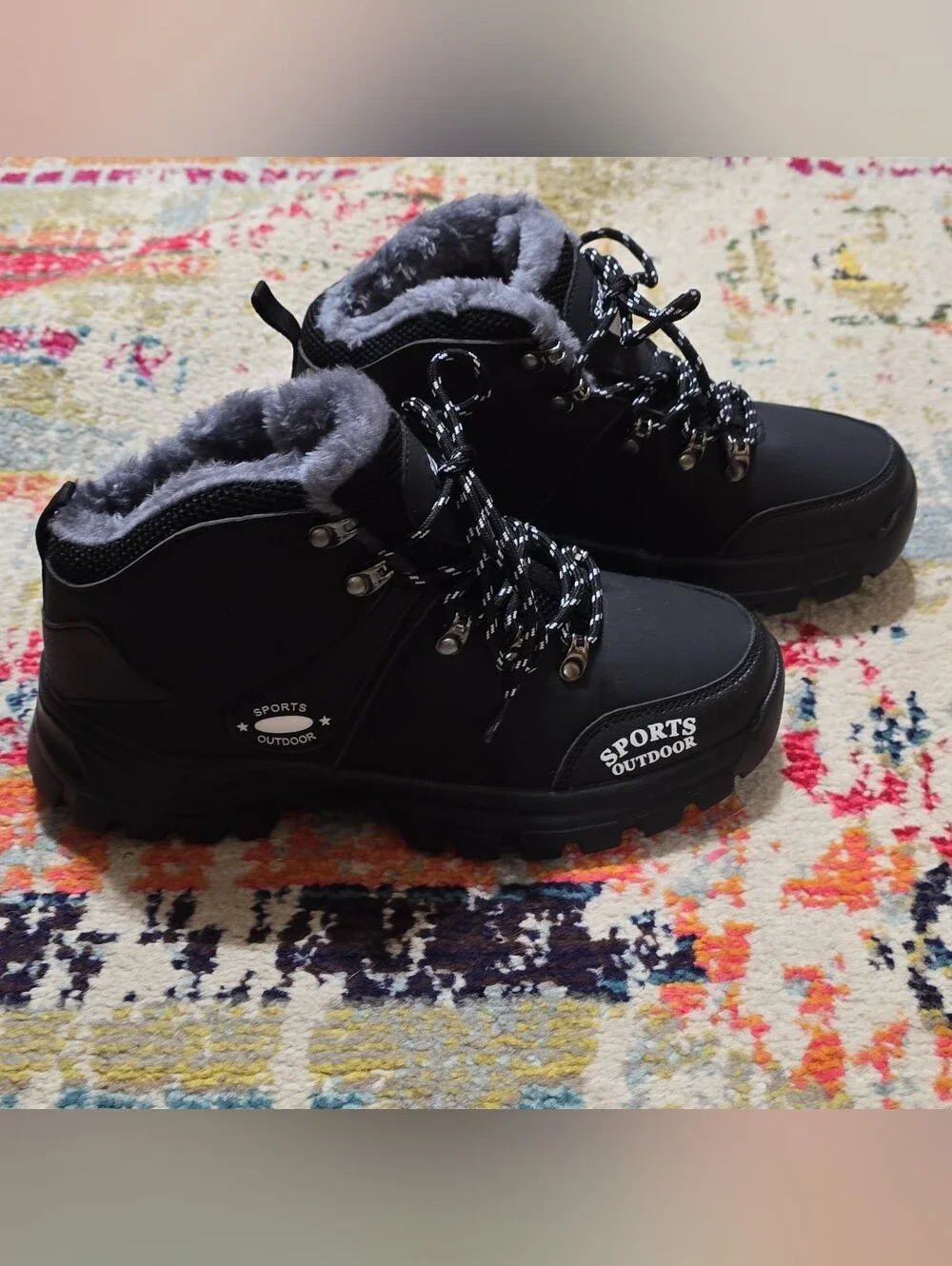 Black Faux-Fur Lined Outdoor Boots